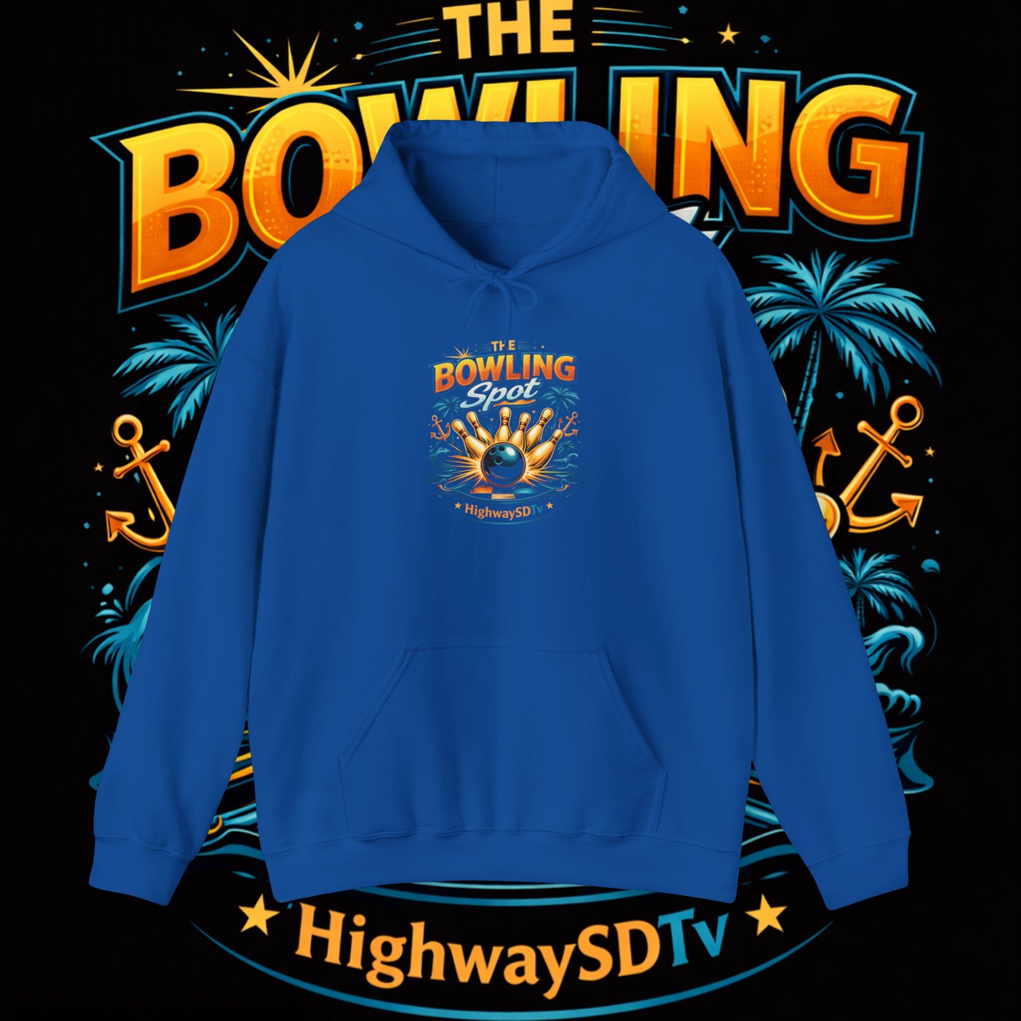 Bowling Shoreline Hoodie — Retro Bowling Ball & Anchor Graphic