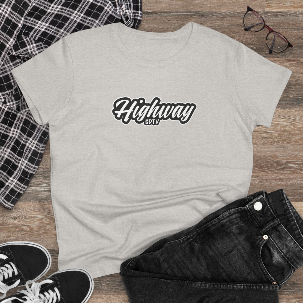 Highway SDTV Women's Midweight Cotton Tee | Casual Shirt, Graphic Top, Summer Outfit, Gift for Her, Trendy Fashion