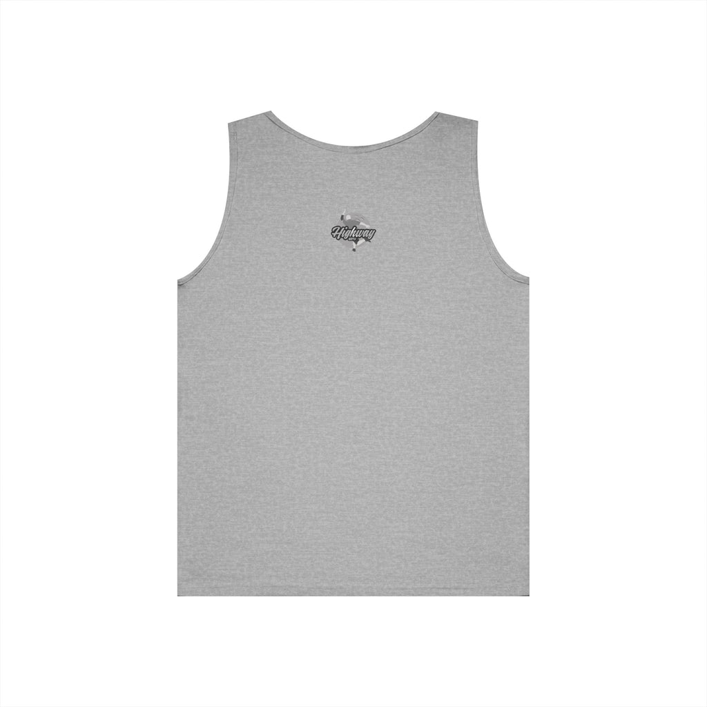 Highway Graphic Unisex Heavy Cotton Tank Top, Summer Casual Wear, Beach Outfit, Festival Clothing, Gift for Travelers