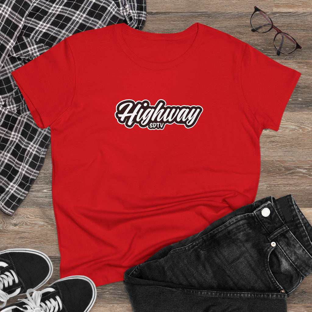Highway SDTV Women's Midweight Cotton Tee | Casual Shirt, Graphic Top, Summer Outfit, Gift for Her, Trendy Fashion
