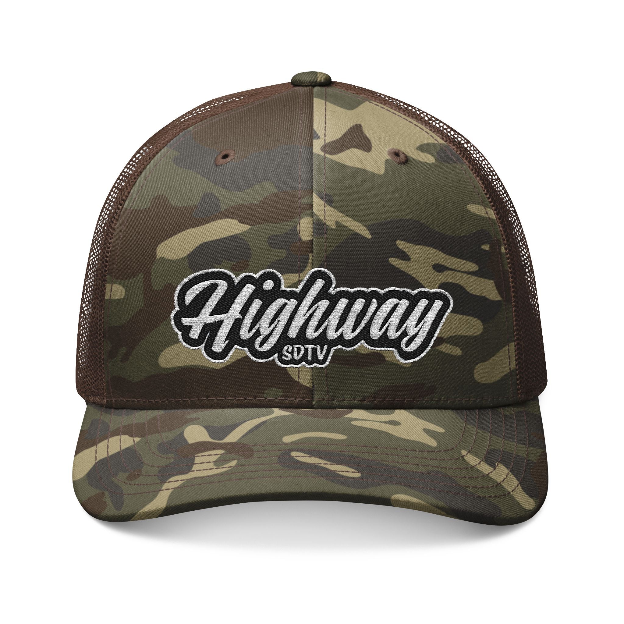 Camouflage Embroidered Trucker Hat for Outdoors, Casual Style Cap, Unisex Gift, Adventure Gear, Trendy Fashion Accessory