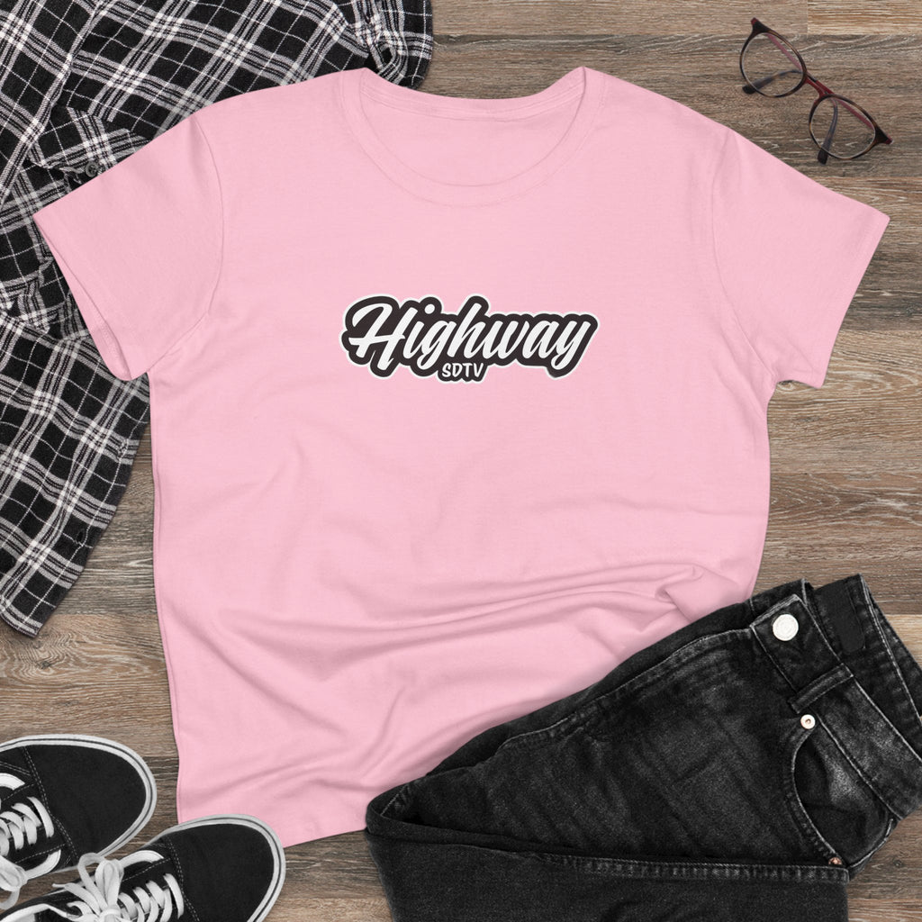 Highway SDTV Women's Midweight Cotton Tee | Casual Shirt, Graphic Top, Summer Outfit, Gift for Her, Trendy Fashion