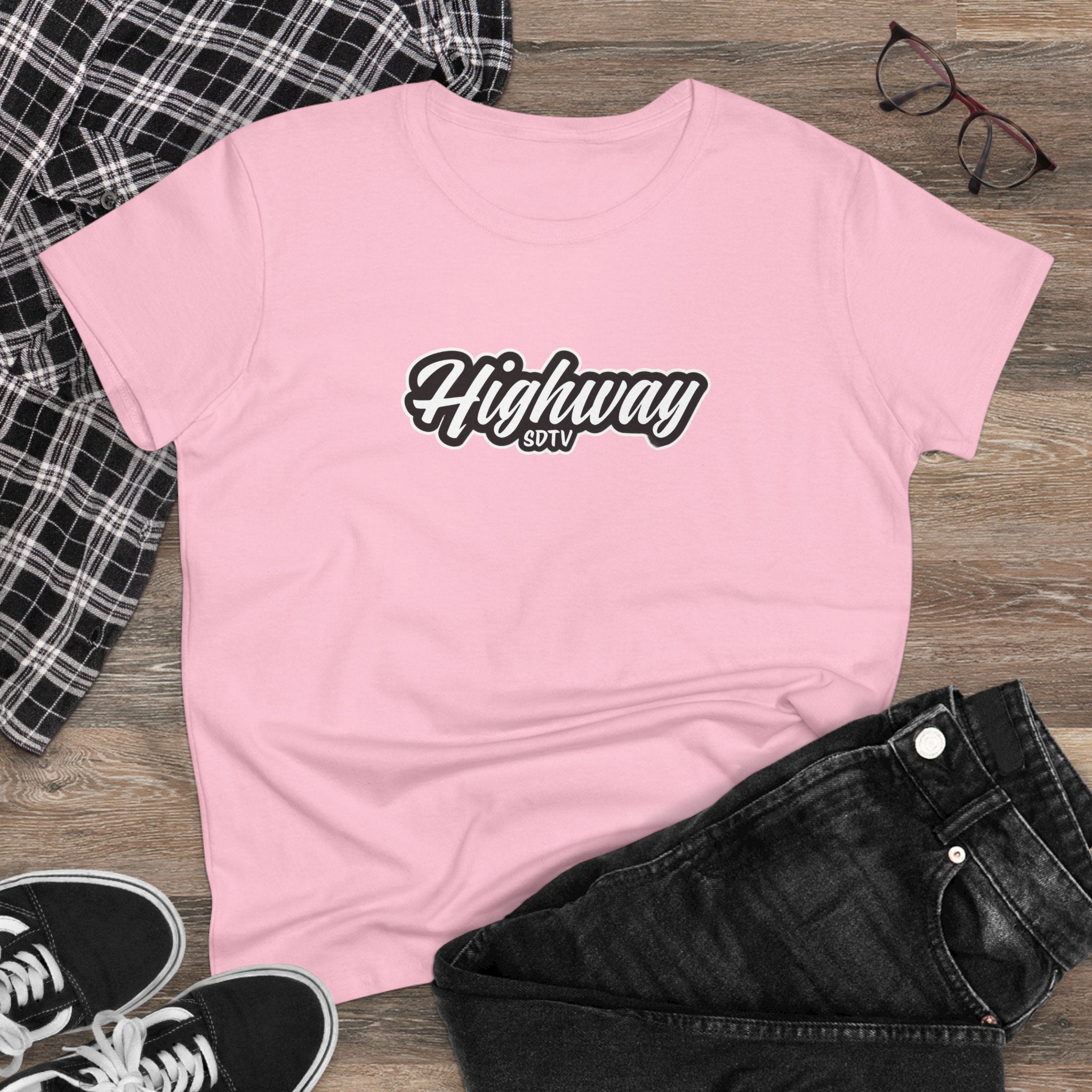 Highway SDTV Women's Midweight Cotton Tee | Casual Shirt, Graphic Top, Summer Outfit, Gift for Her, Trendy Fashion