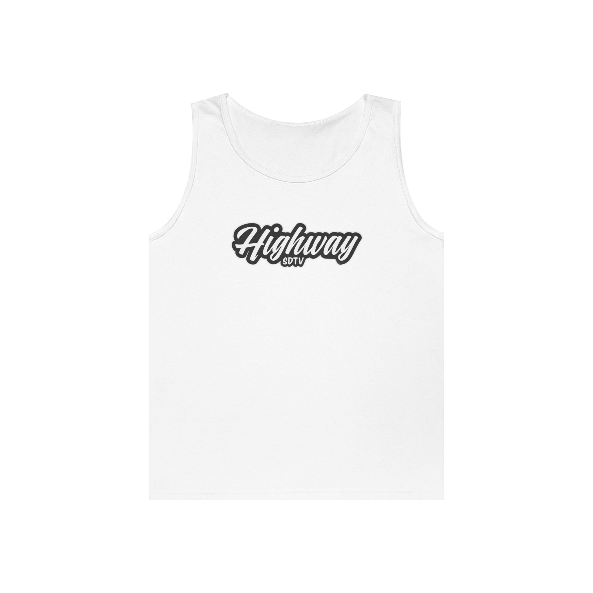 Highway Graphic Unisex Heavy Cotton Tank Top, Summer Casual Wear, Beach Outfit, Festival Clothing, Gift for Travelers