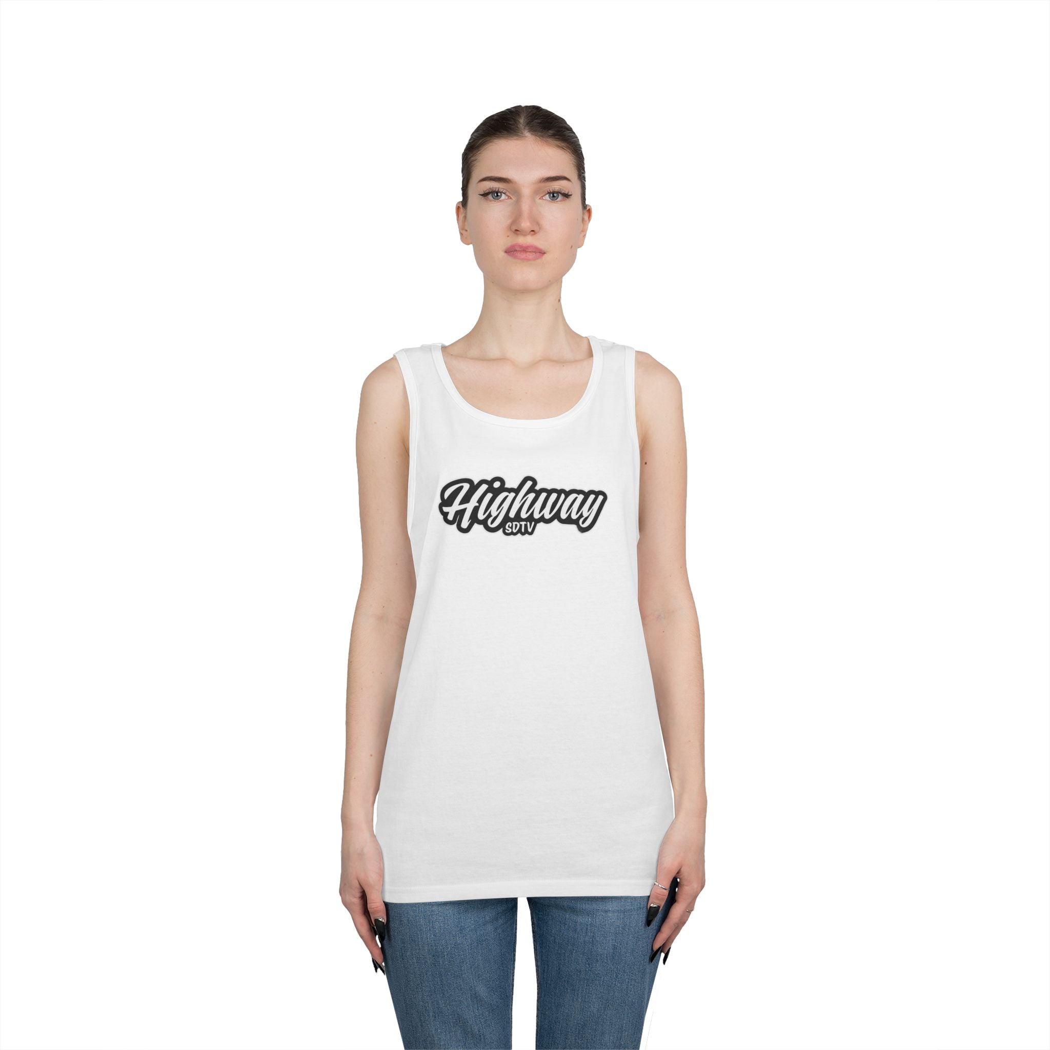 Highway Graphic Unisex Heavy Cotton Tank Top, Summer Casual Wear, Beach Outfit, Festival Clothing, Gift for Travelers