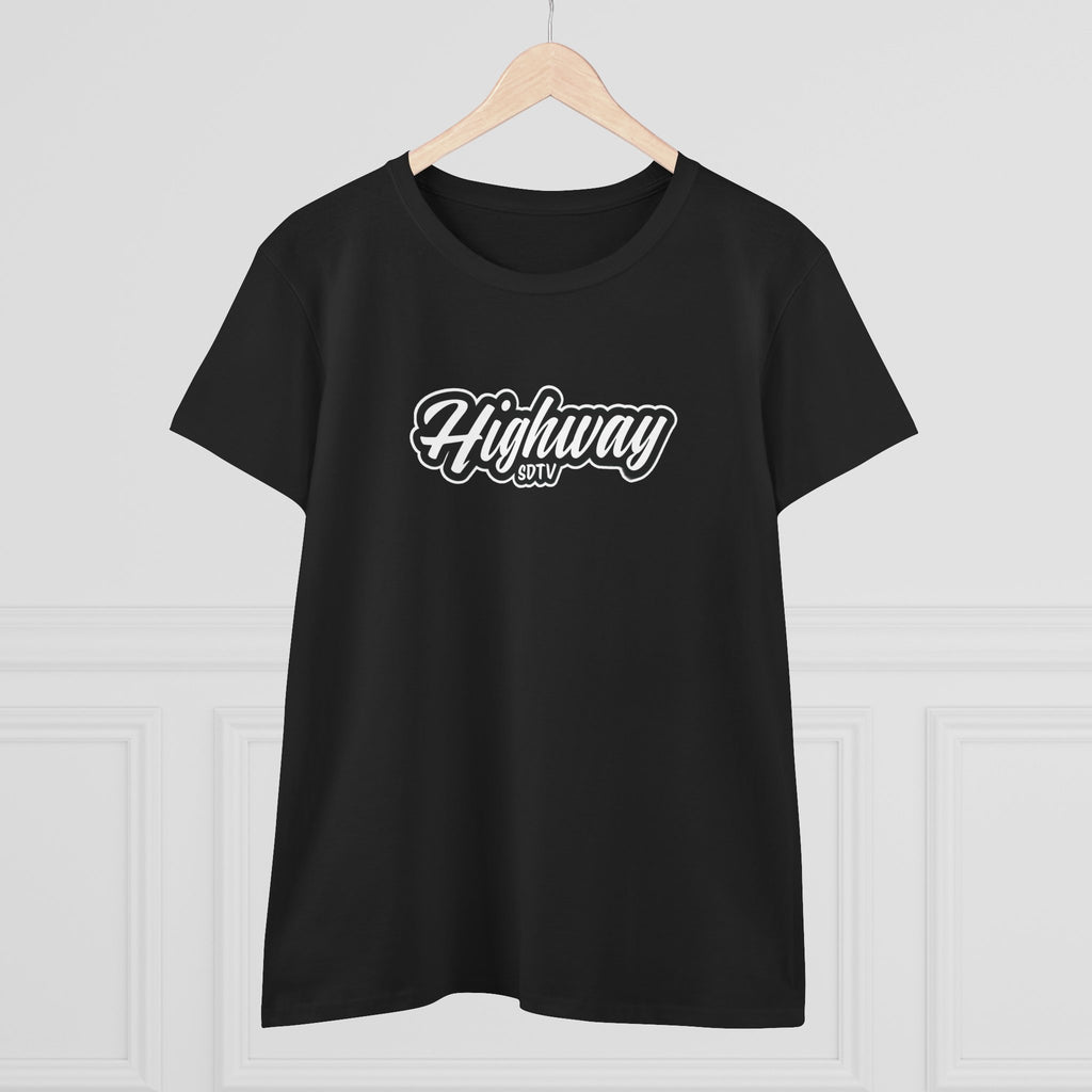 Highway SDTV Women's Midweight Cotton Tee | Casual Shirt, Graphic Top, Summer Outfit, Gift for Her, Trendy Fashion