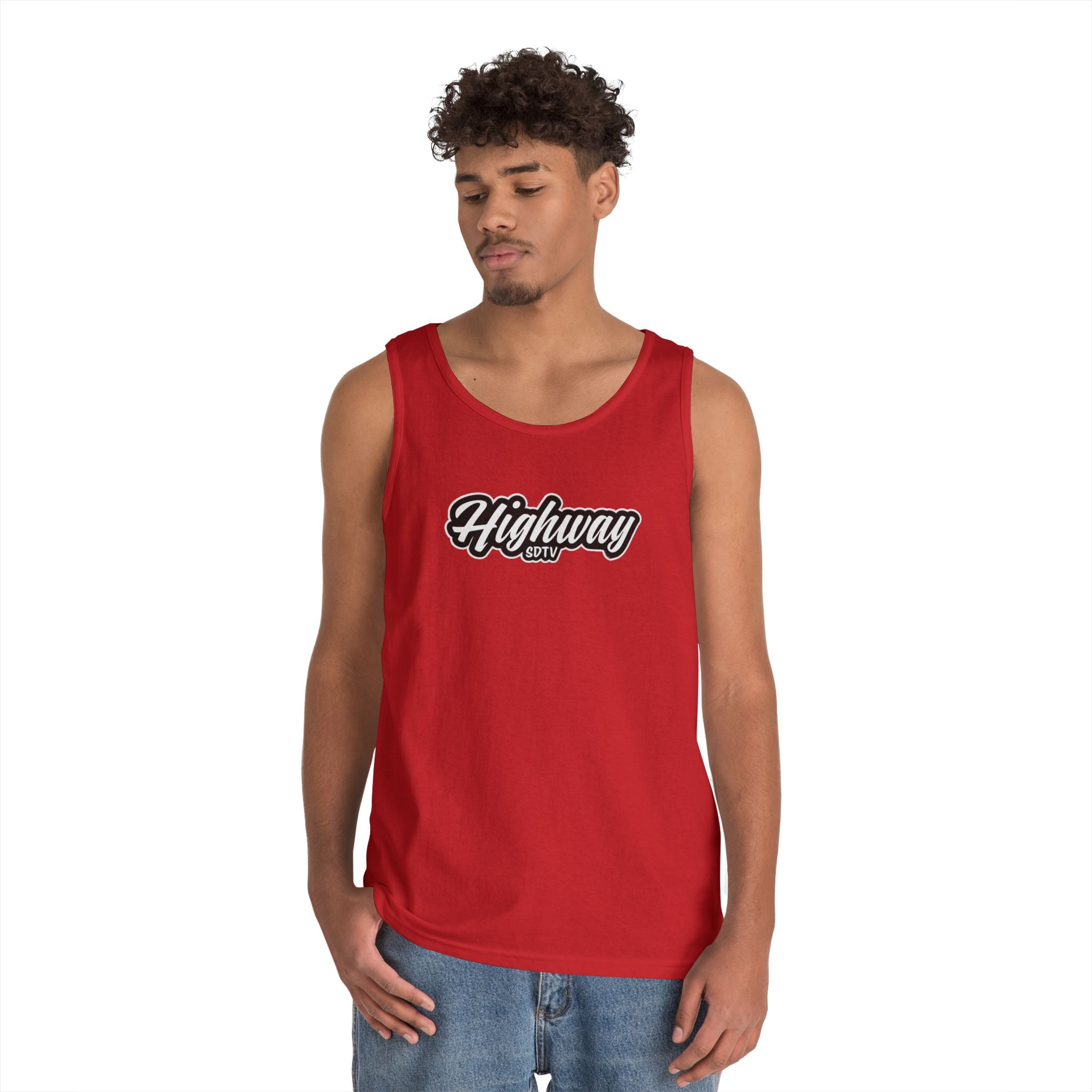 Highway Graphic Unisex Heavy Cotton Tank Top, Summer Casual Wear, Beach Outfit, Festival Clothing, Gift for Travelers