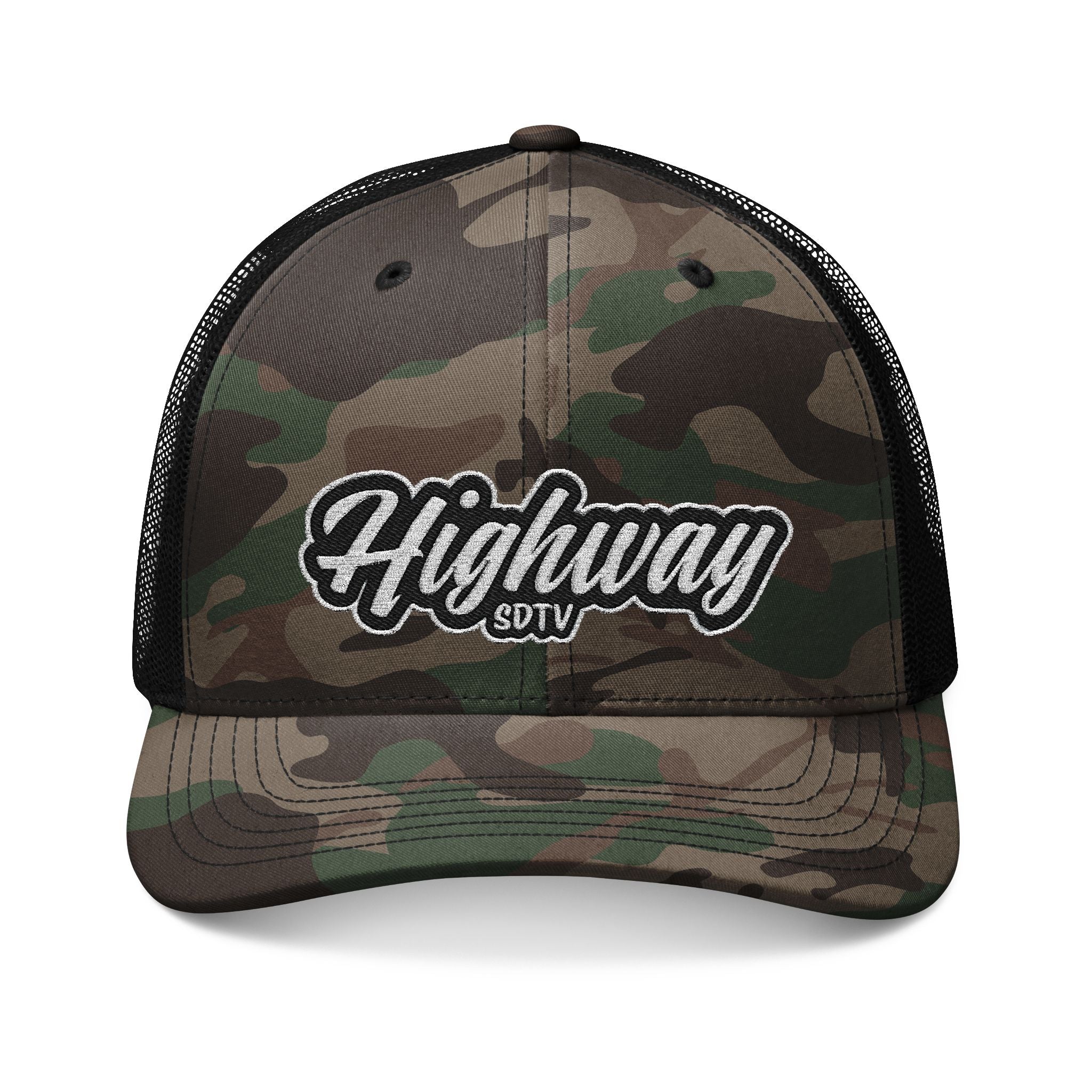 Camouflage Embroidered Trucker Hat for Outdoors, Casual Style Cap, Unisex Gift, Adventure Gear, Trendy Fashion Accessory