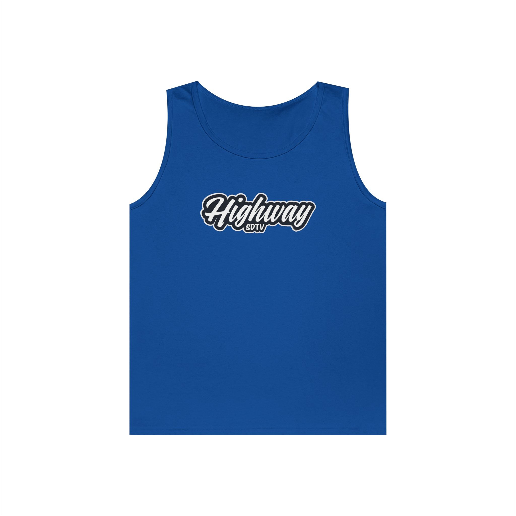 Highway Graphic Unisex Heavy Cotton Tank Top, Summer Casual Wear, Beach Outfit, Festival Clothing, Gift for Travelers