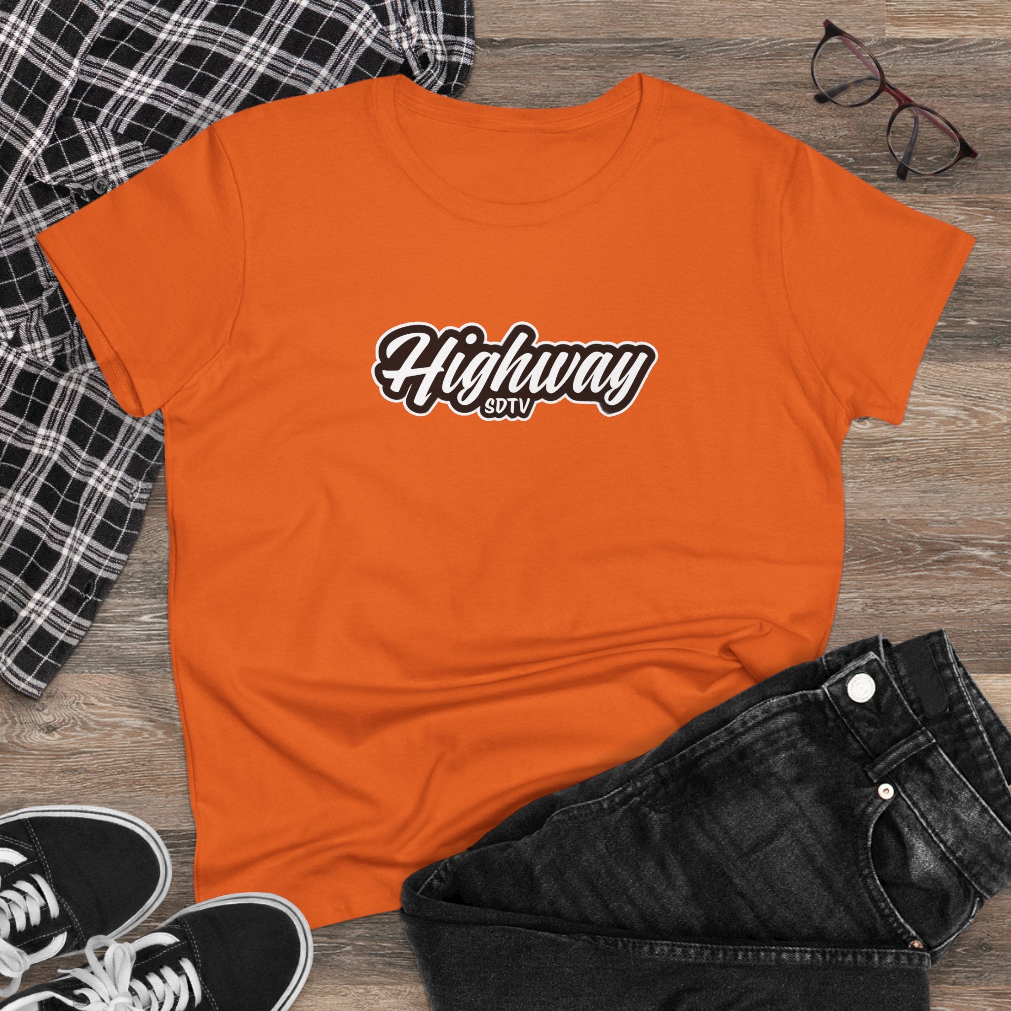 Highway SDTV Women's Midweight Cotton Tee | Casual Shirt, Graphic Top, Summer Outfit, Gift for Her, Trendy Fashion
