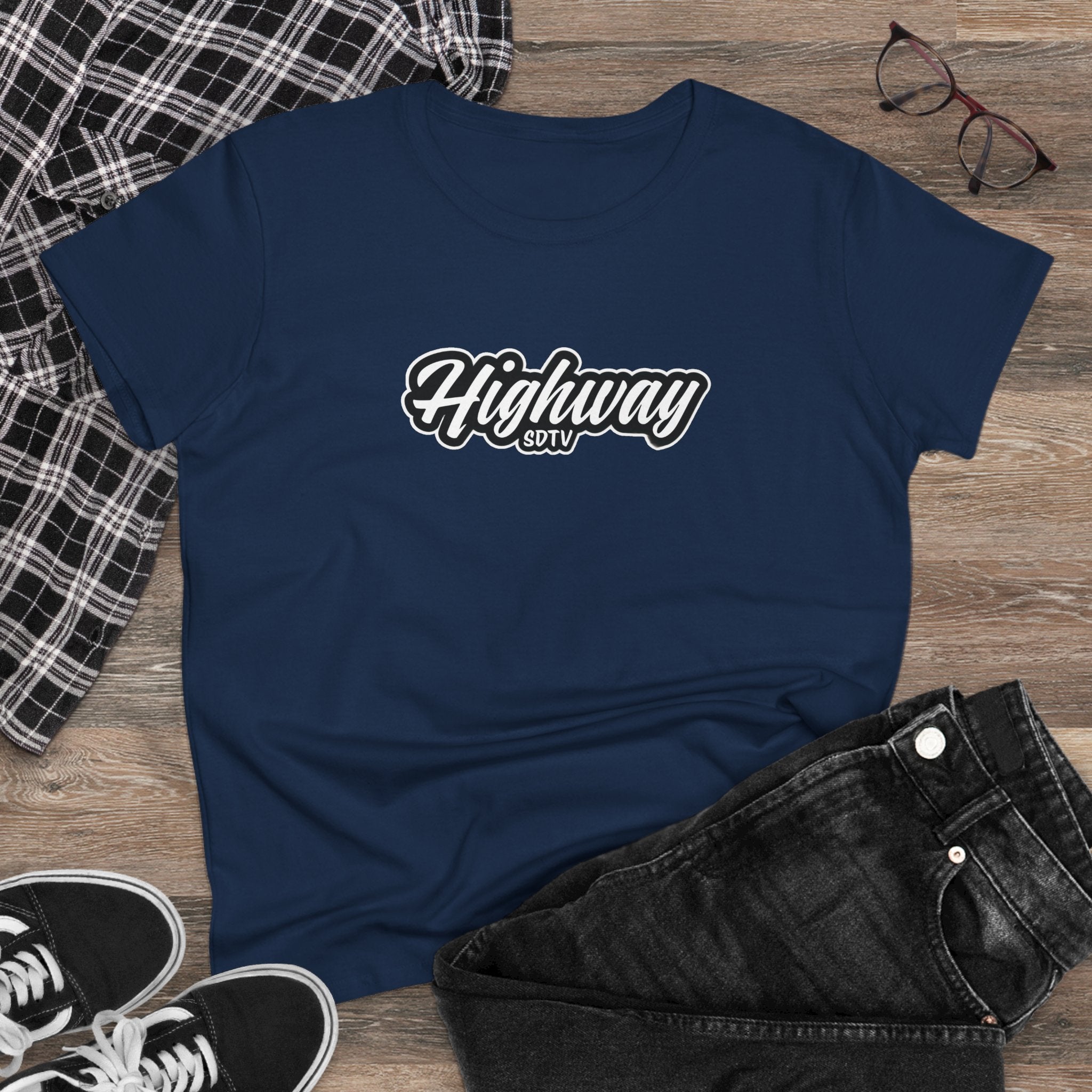 Highway SDTV Women's Midweight Cotton Tee | Casual Shirt, Graphic Top, Summer Outfit, Gift for Her, Trendy Fashion