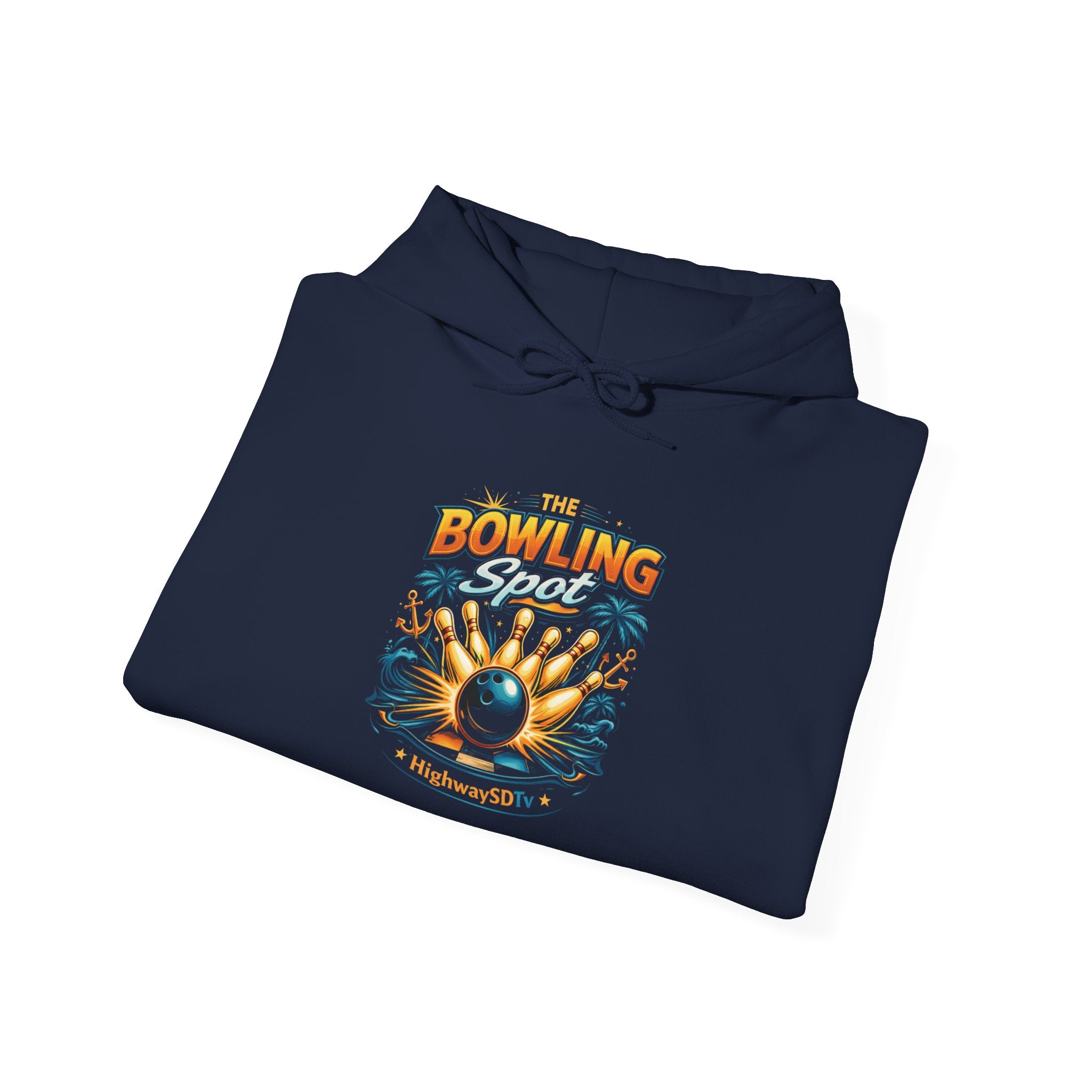 Bowling Shoreline Hoodie — Retro Bowling Ball & Anchor Graphic