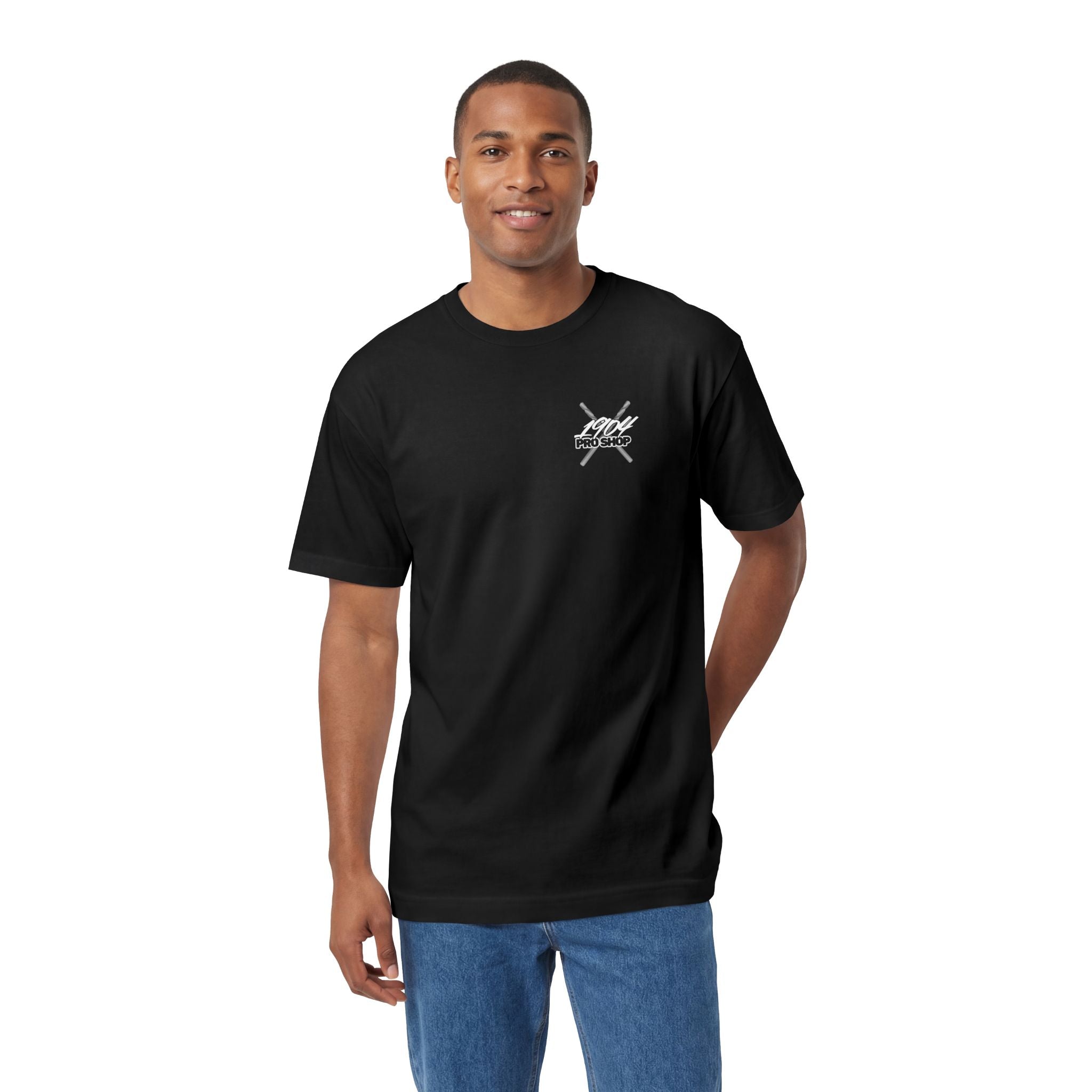 Graphic Tee — Minimal Cross Chest & Small Back Emblem