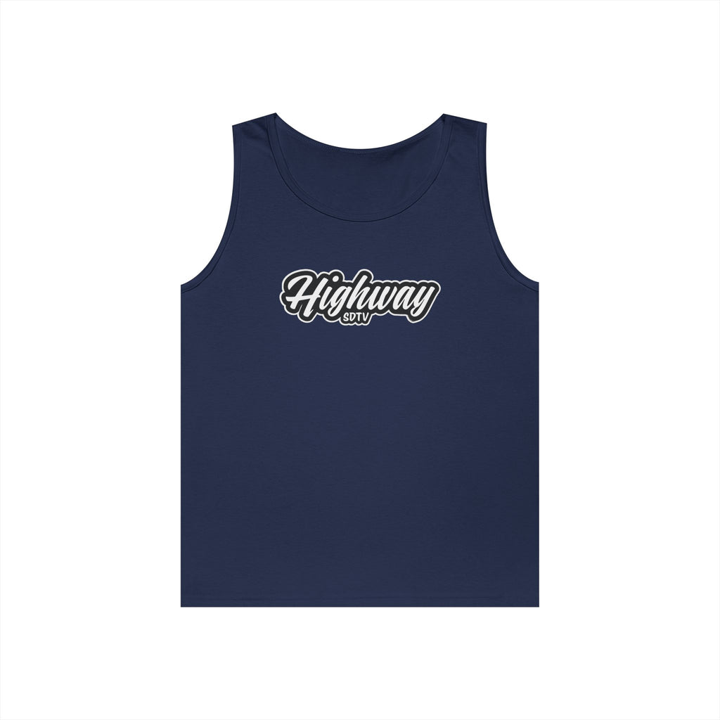 Highway Graphic Unisex Heavy Cotton Tank Top, Summer Casual Wear, Beach Outfit, Festival Clothing, Gift for Travelers