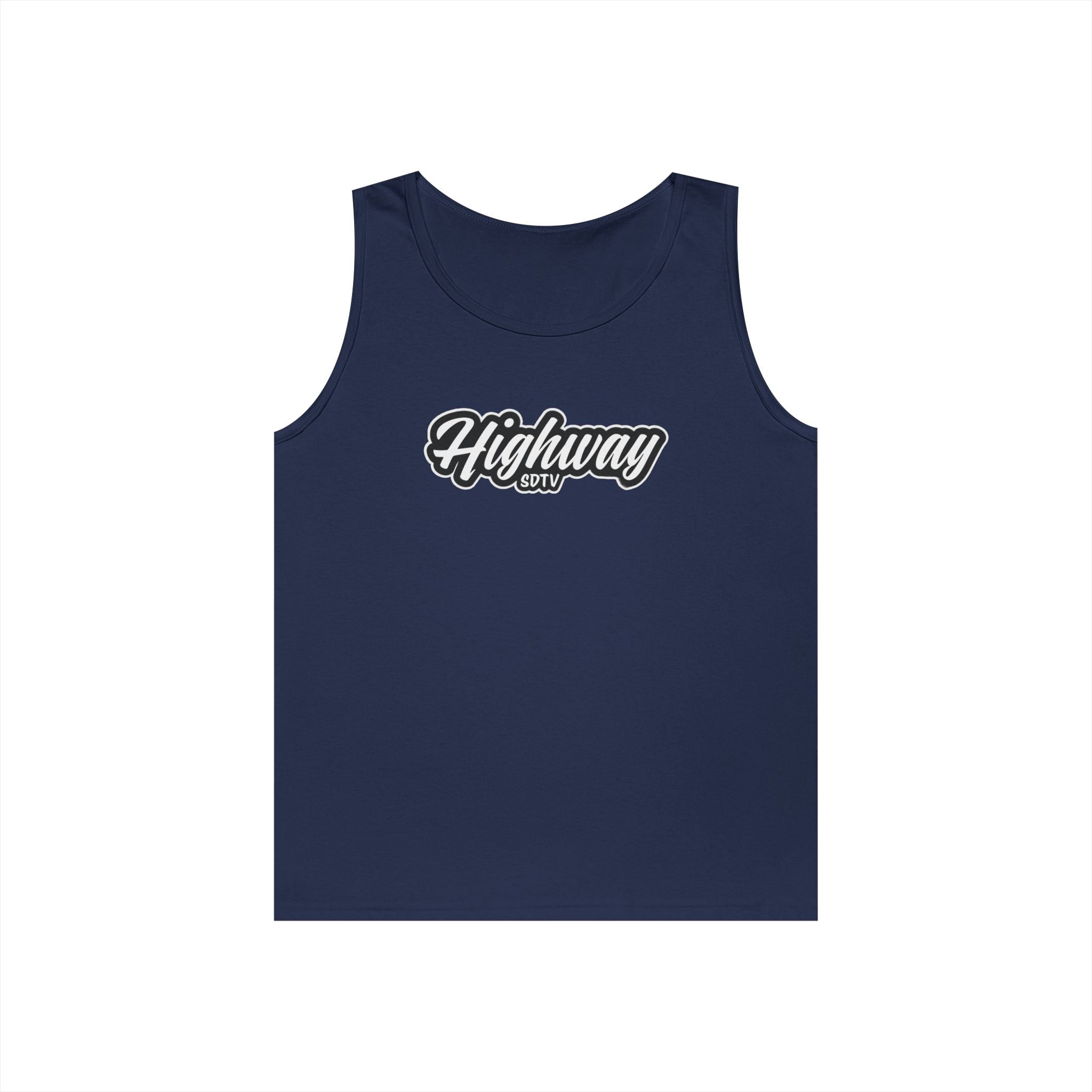 Highway Graphic Unisex Heavy Cotton Tank Top, Summer Casual Wear, Beach Outfit, Festival Clothing, Gift for Travelers