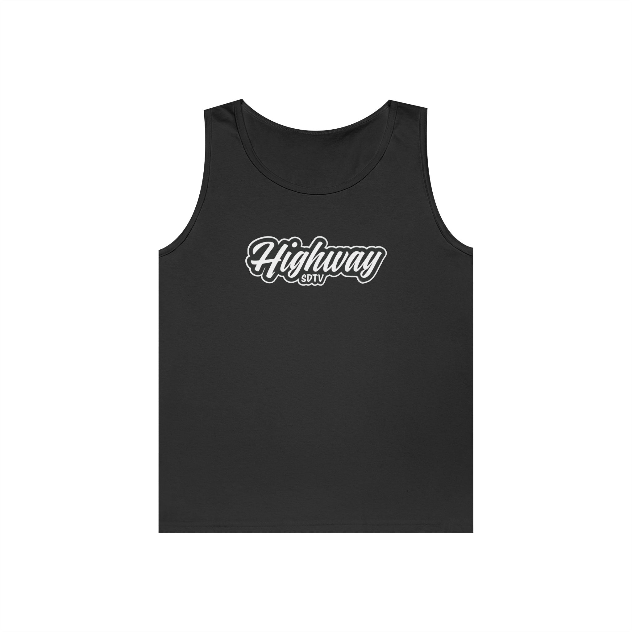 Highway Graphic Unisex Heavy Cotton Tank Top, Summer Casual Wear, Beach Outfit, Festival Clothing, Gift for Travelers