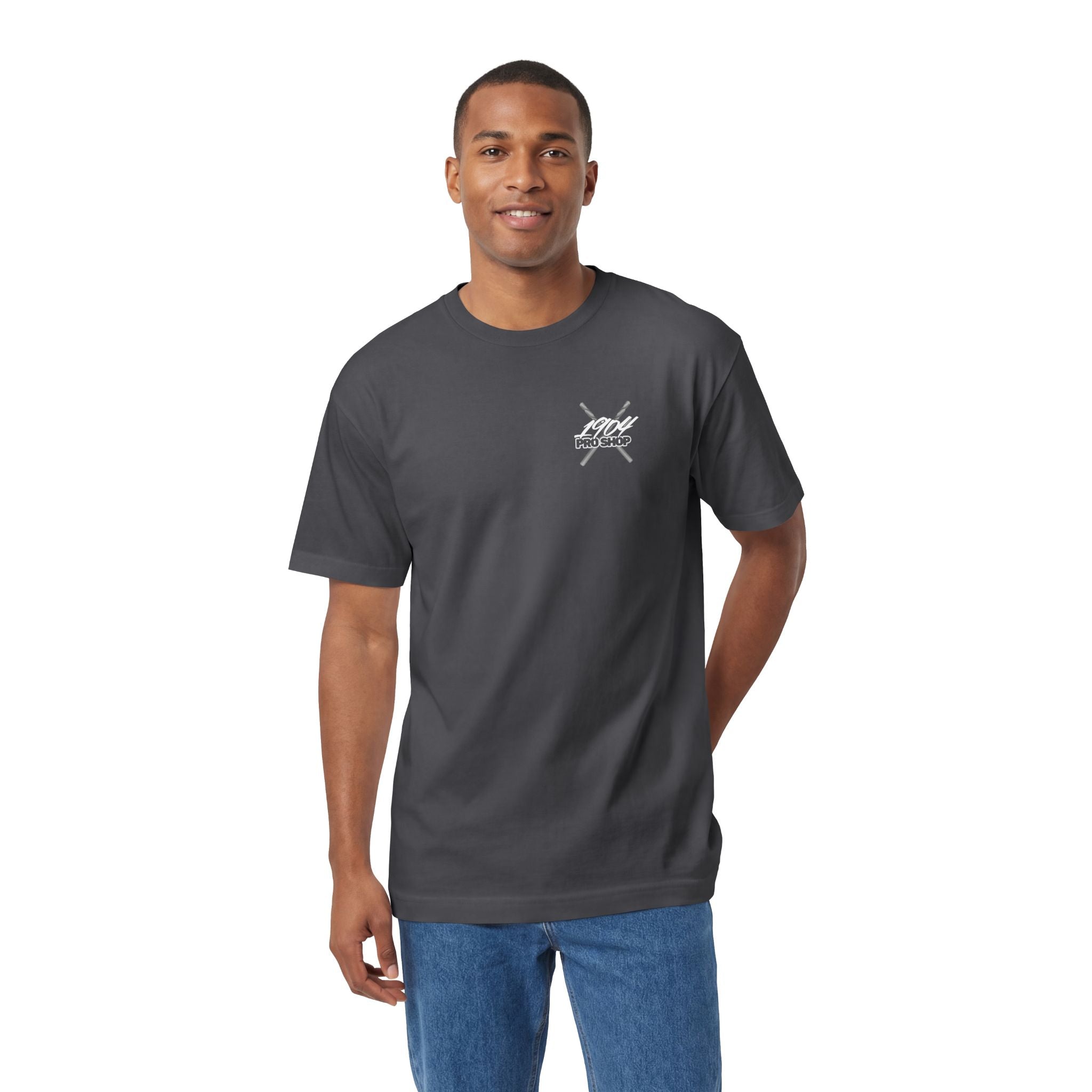 Graphic Tee — Minimal Cross Chest & Small Back Emblem