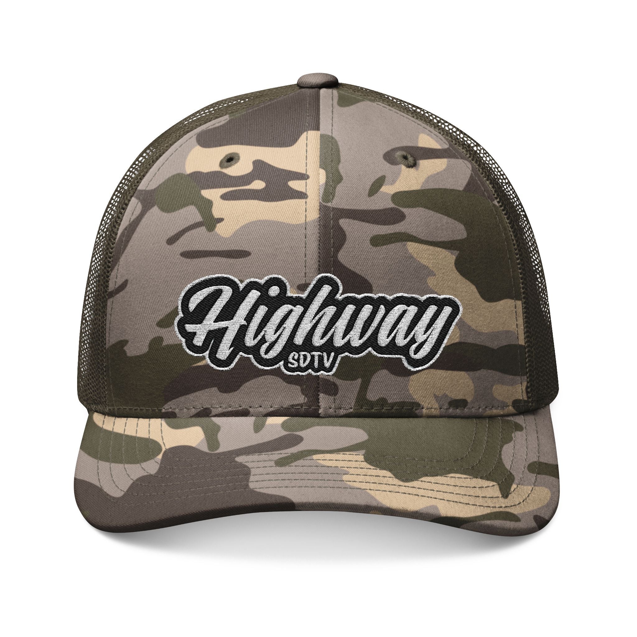 Camouflage Embroidered Trucker Hat for Outdoors, Casual Style Cap, Unisex Gift, Adventure Gear, Trendy Fashion Accessory