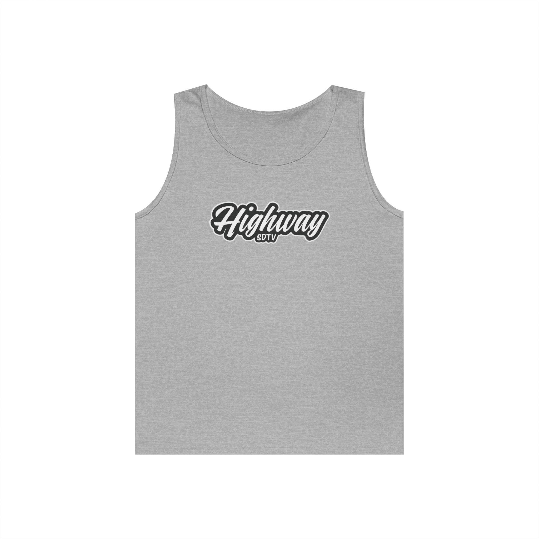 Highway Graphic Unisex Heavy Cotton Tank Top, Summer Casual Wear, Beach Outfit, Festival Clothing, Gift for Travelers
