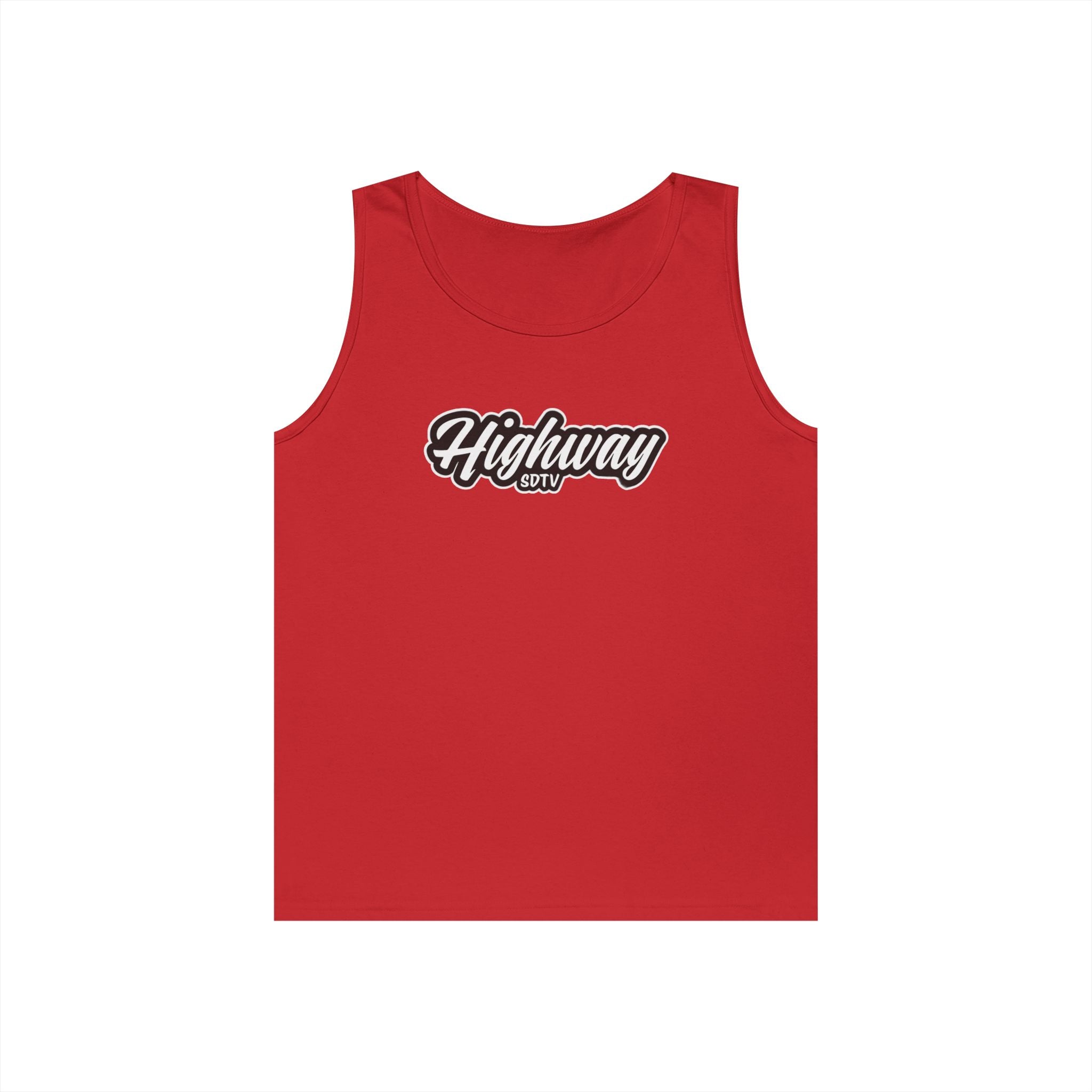 Highway Graphic Unisex Heavy Cotton Tank Top, Summer Casual Wear, Beach Outfit, Festival Clothing, Gift for Travelers