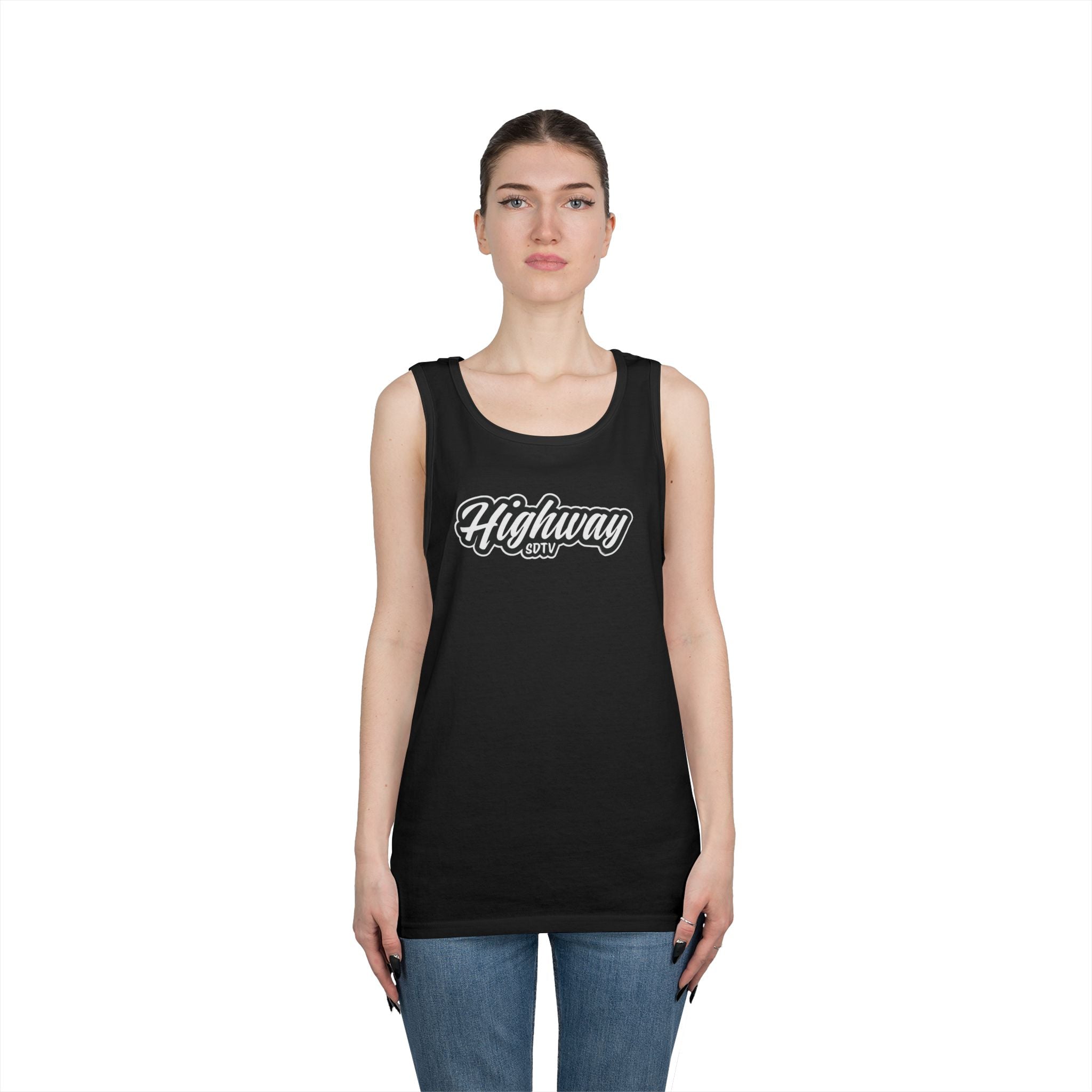 Highway Graphic Unisex Heavy Cotton Tank Top, Summer Casual Wear, Beach Outfit, Festival Clothing, Gift for Travelers
