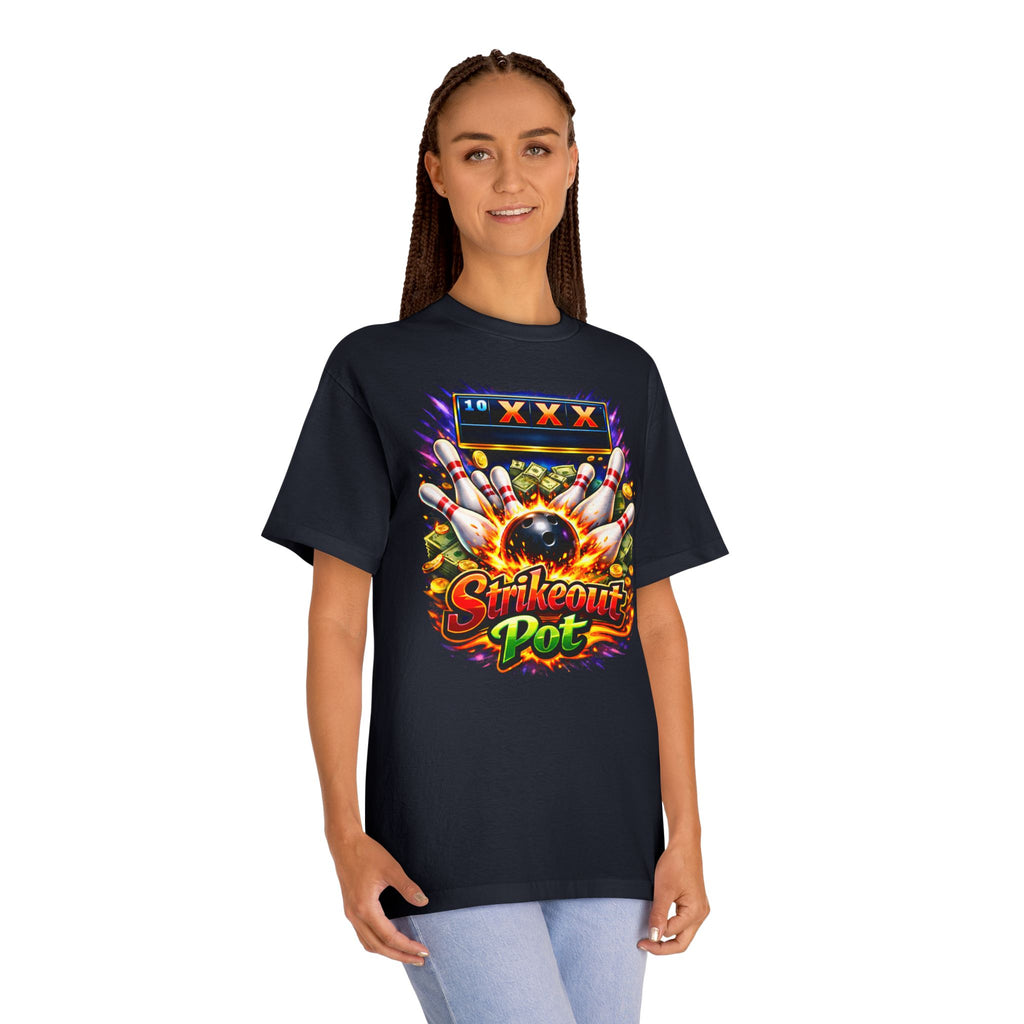 Strikeout Pot Bowling T‑Shirt — Vintage Arcade Bowling Graphic Tee