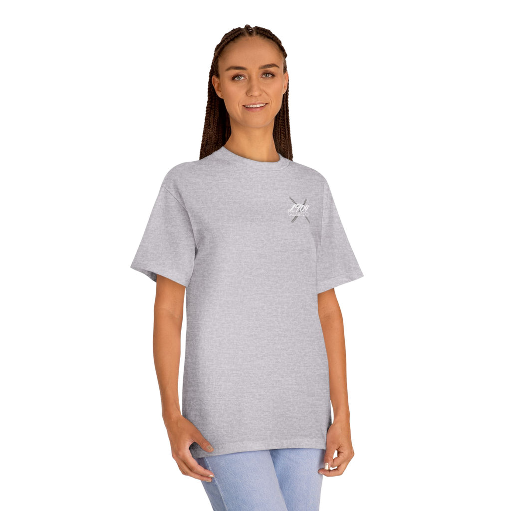 Graphic Tee — Minimal Cross Chest & Small Back Emblem