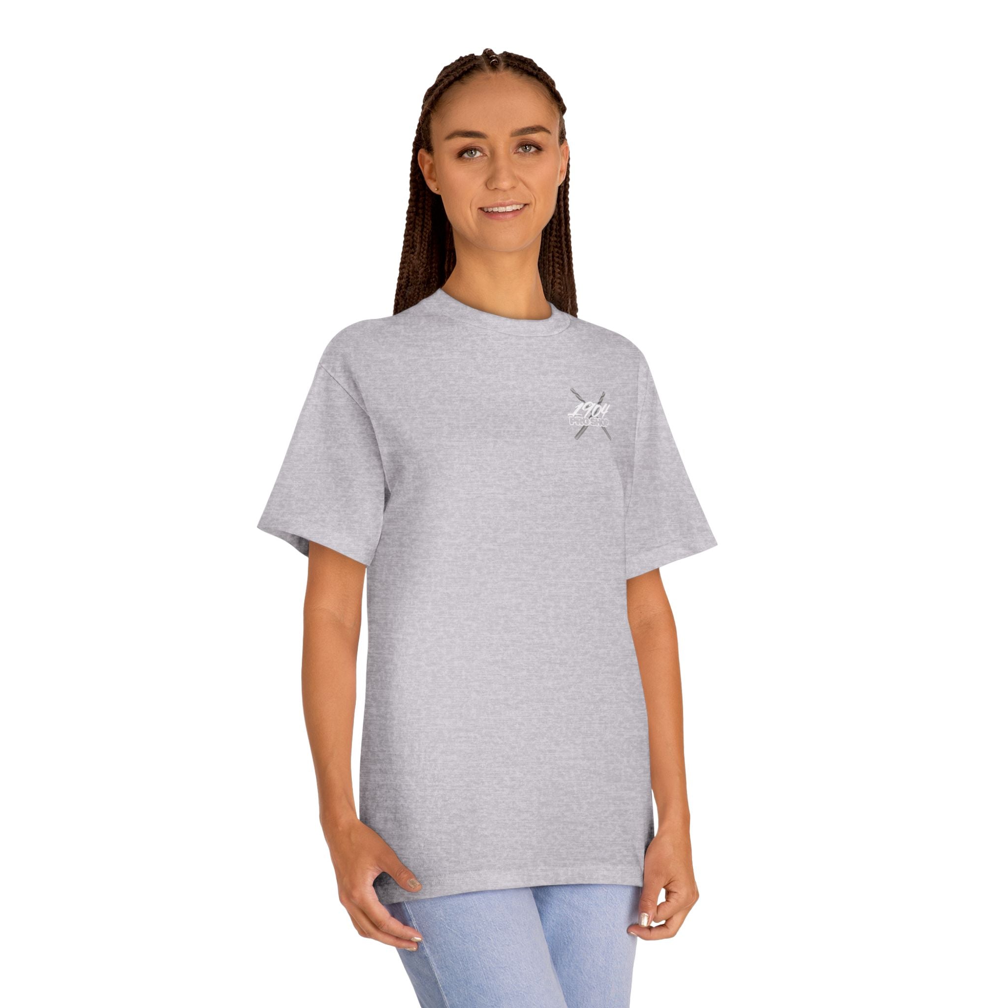 Graphic Tee — Minimal Cross Chest & Small Back Emblem