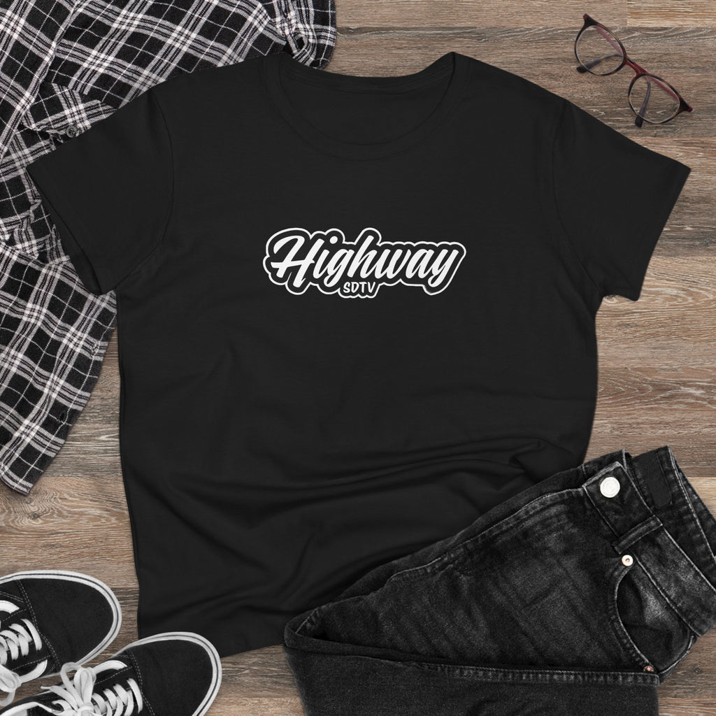 Highway SDTV Women's Midweight Cotton Tee | Casual Shirt, Graphic Top, Summer Outfit, Gift for Her, Trendy Fashion