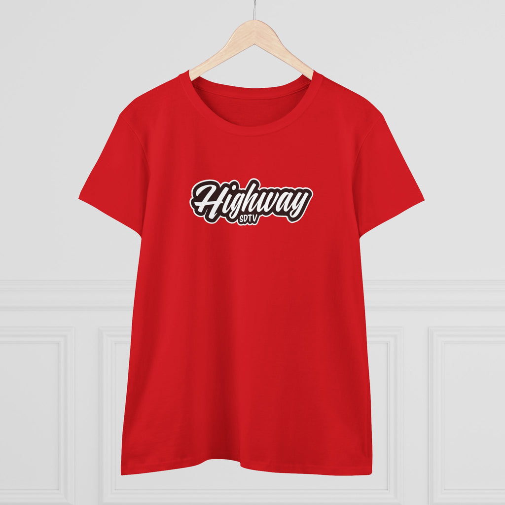 Highway SDTV Women's Midweight Cotton Tee | Casual Shirt, Graphic Top, Summer Outfit, Gift for Her, Trendy Fashion