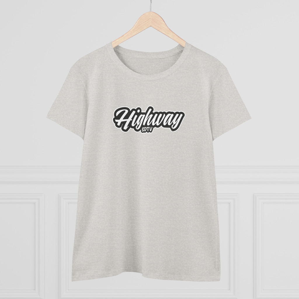 Highway SDTV Women's Midweight Cotton Tee | Casual Shirt, Graphic Top, Summer Outfit, Gift for Her, Trendy Fashion
