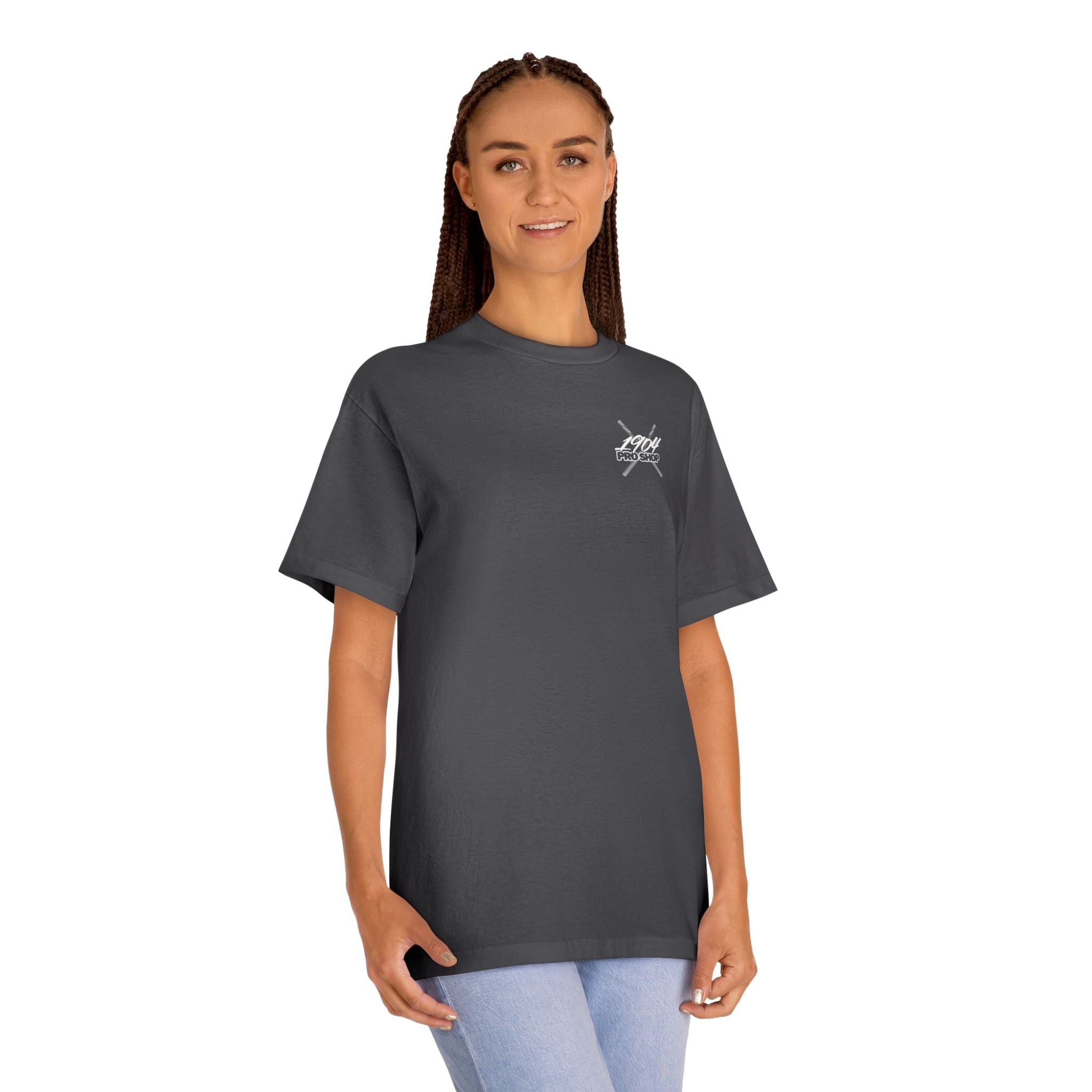 Graphic Tee — Minimal Cross Chest & Small Back Emblem